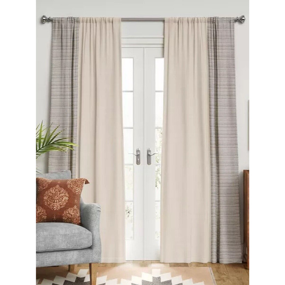 Threshold Rod Pocket Blackout Woven Stripe Border Curtain Panels 50x84" (Dirty)* - Picture 1 of 6